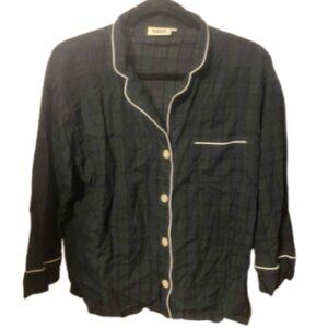 Sleepy Jones Dark Green on Green Plaid Pajama crop Top shirt women Size M NWOT